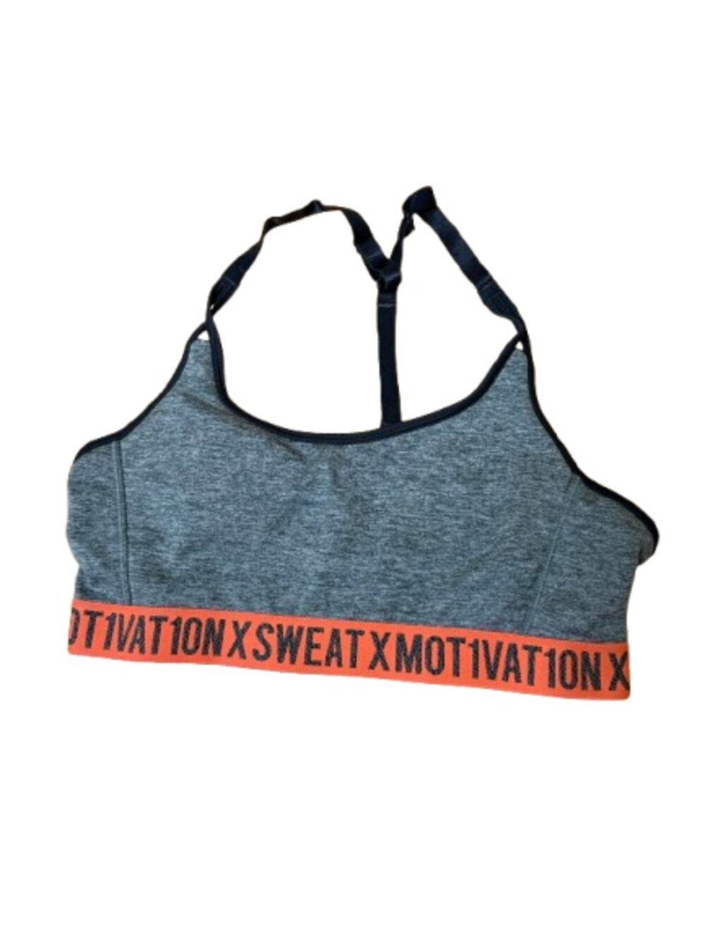H&M Sweat Motivation Heathered Gray Orange Band Sports Bra Top Size Small